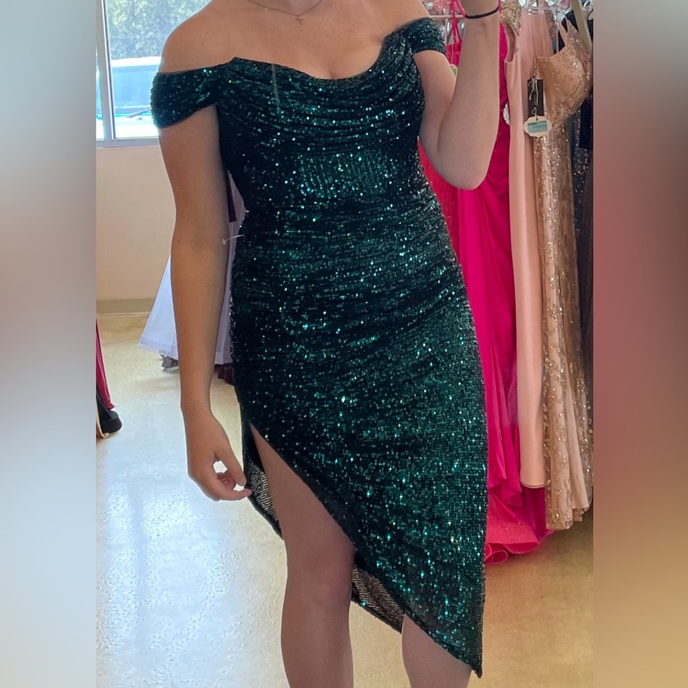 Emerald Green Off Shoulder Homecoming Dress